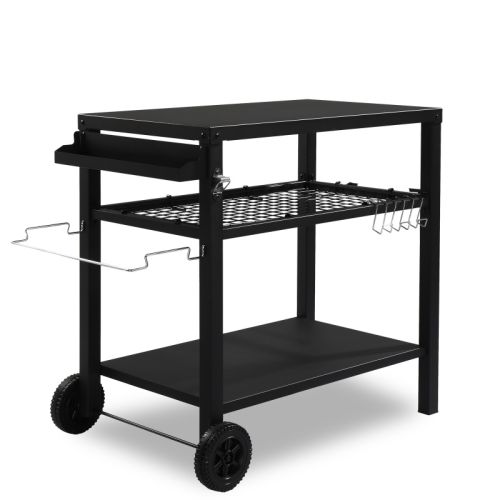 All Black Iron Movable Barbecue Cart With Mesh Basket All Black Iron Movable Barbecue Cart With Mesh Basket