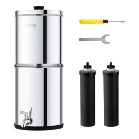 VEVOR 2.25G Gravity-fed Water Filter Countertop System Stainless Steel 2 Filters (Filter Cartridge Material: Activated Carbon Filter Cartridge, Water Purification Bucket Capacity: 2.25 gal)