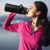 Glass Water Bottle Sports Water Bottle Motivational Water Bottle Water Intake Tracker Bottle with Straw Time Marker Silicone Sleeve Handle for Gym Wor
