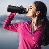 Glass Water Bottle Sports Water Bottle Motivational Water Bottle Water Intake Tracker Bottle with Straw Time Marker Silicone Sleeve Handle for Gym Wor